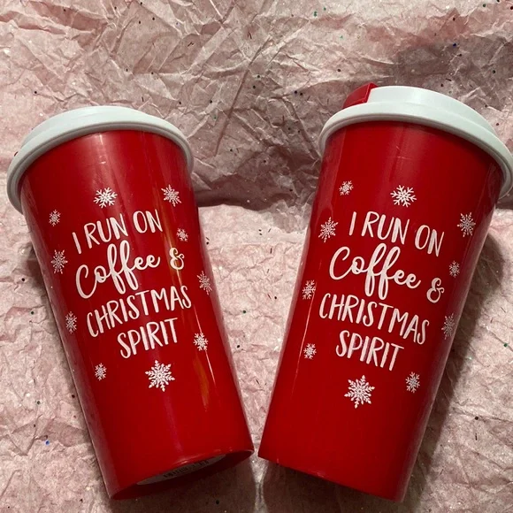 Dining | I Run On Coffee Christmas Spirit 16 Oz Coffee Travel Cup You Get  Two | Poshmark